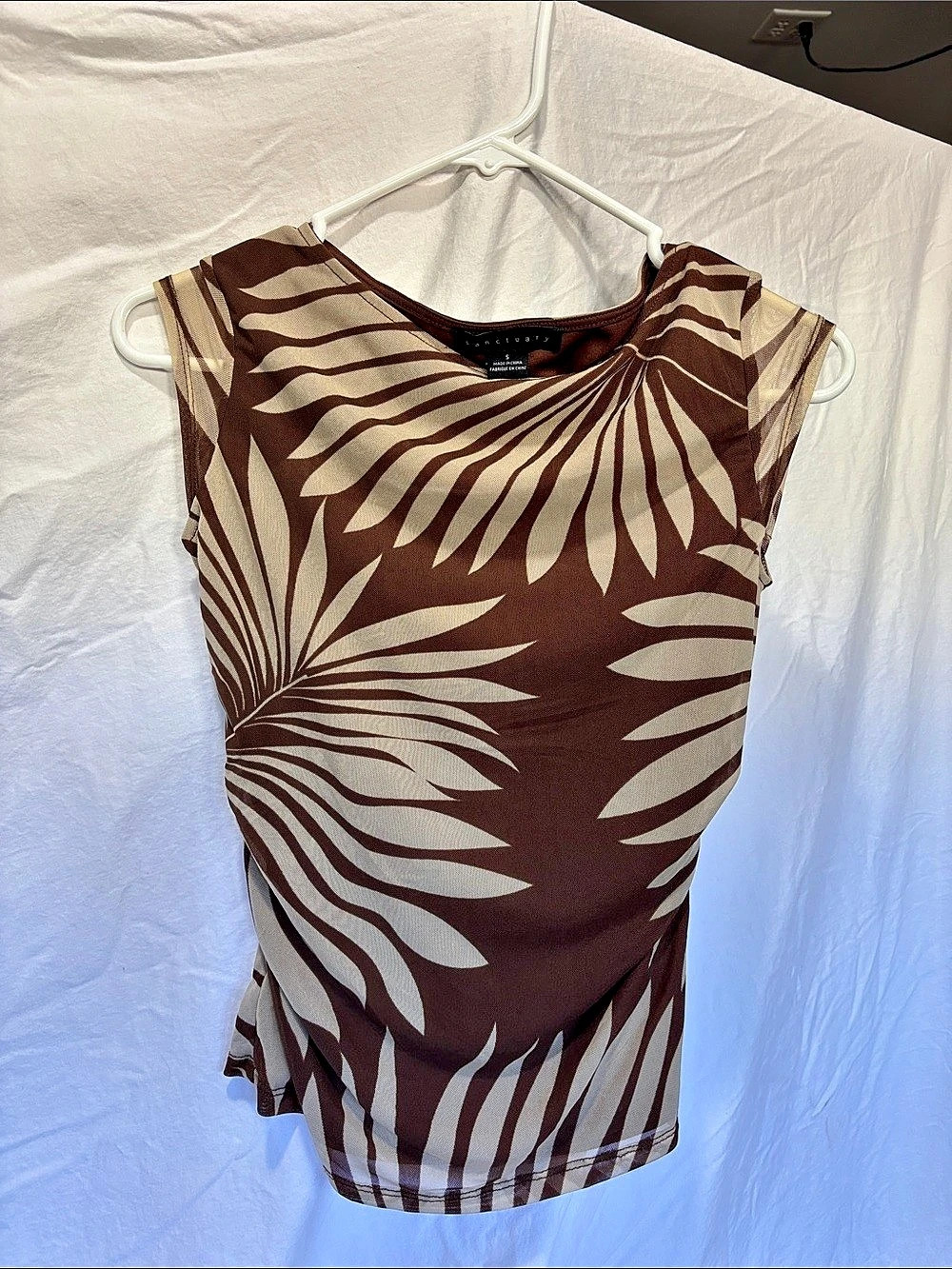 Sanctuary Meet You There Cap Sleeve Mesh Top Brown & Cream Small